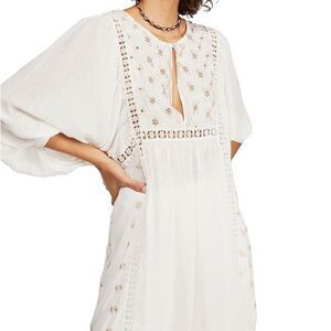 Free People NWT CHARLOTTE SWISS-DOT TUNIC DRESS IN IVORY M
